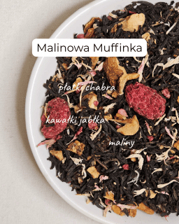 Susz herbaciany Malinowa Muffinka na talerzyku.