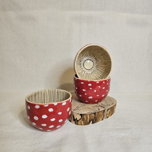 Czarki muchomorki na pieńku.